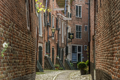 Street with medieval houses in Middelburg, The Netherlands