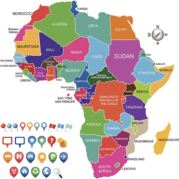 カラフルなアフリカマップ、様々な gps アイコン - silhouette ethiopia map cartography点のイラスト素材／クリップアート素材／マンガ素材／アイコン素材