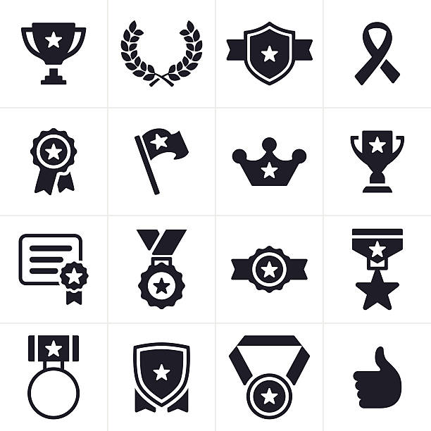 Awards Icons Awards, trophies, medals and prize symbols and icons. military illustrations stock illustrations