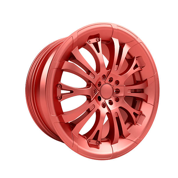 istock Polished chrome rim wheel on white 504735649