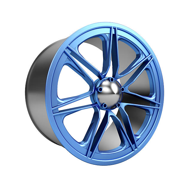 istock Polished chrome rim wheel on white 504735681