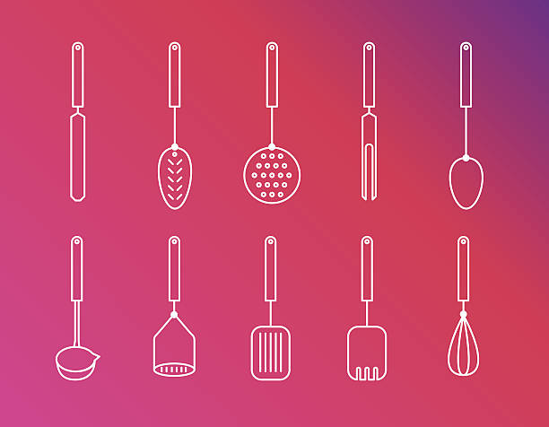Interface Icon Set - Kitchen Utensil Flat design kitchen utensil icons. File including high-res jpg, ai, eps10 and pdf files. clip art of a potato masher stock illustrations