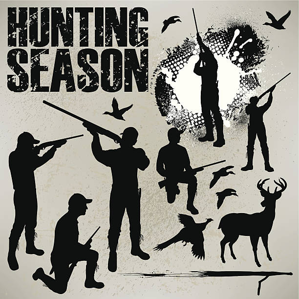 jagdsaison-ente, hirsche und phesant hunters - pheasant hunter stock-grafiken, -clipart, -cartoons und -symbole