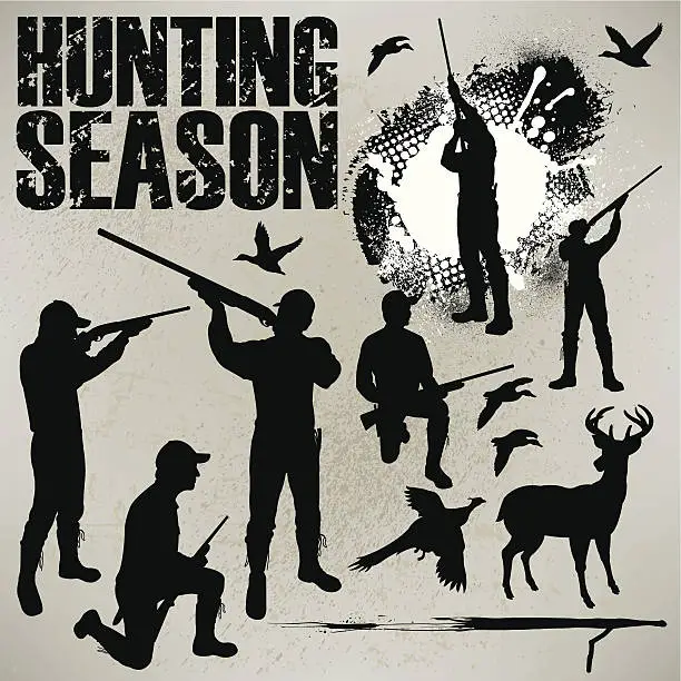 Vector illustration of Hunting Season - Duck, Deer and Phesant Hunters