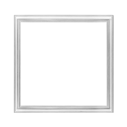 Silver wooden picture frame isolated on white, clipping path included. Studio shot. Very big size 15 inches x 15 inches (38cm x 38cm) @ 300 dpi.