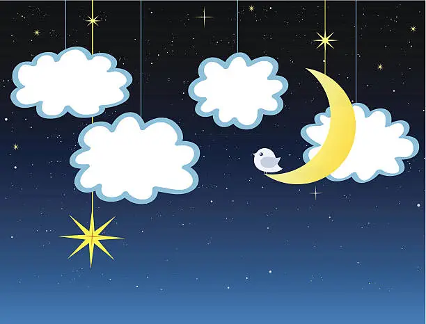 Vector illustration of Clouds, Stars and moon