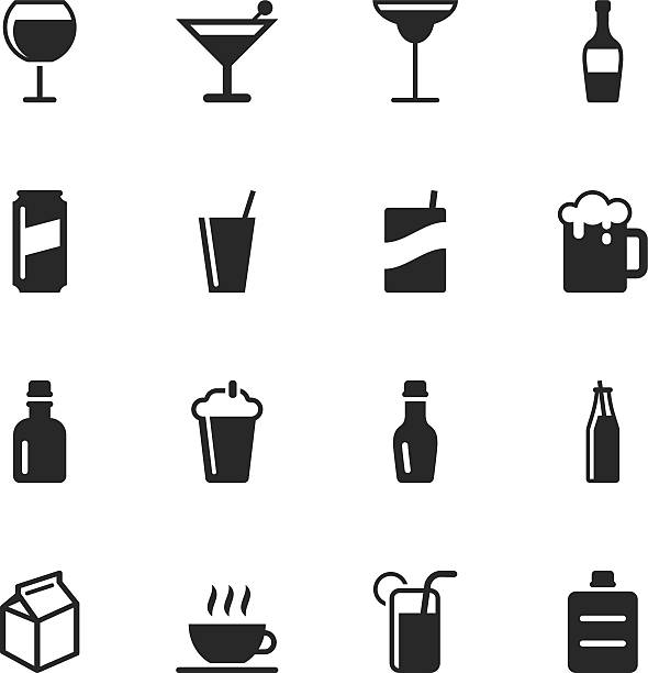 ilustrações, clipart, desenhos animados e ícones de bebidas silhueta de ícones/set 3 - drinking tea cup drink