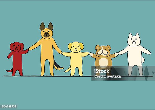 5dogs Hand In Hand Stock Illustration - Download Image Now - Dog, Animal, Animal Body Part