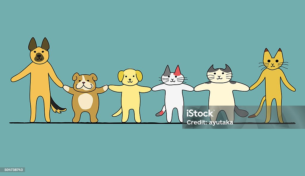 cats and dogs hand in hand cats and dogs hand in hand. Drawing - Art Product stock vector