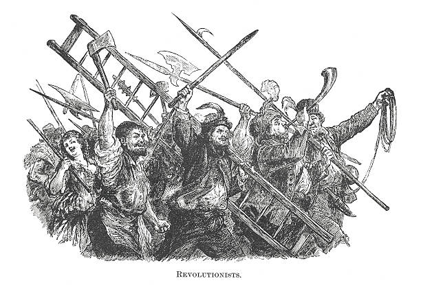 francuski revolutionists (antyczny grawerunek) - agricultural occupation antique old fashioned axe stock illustrations