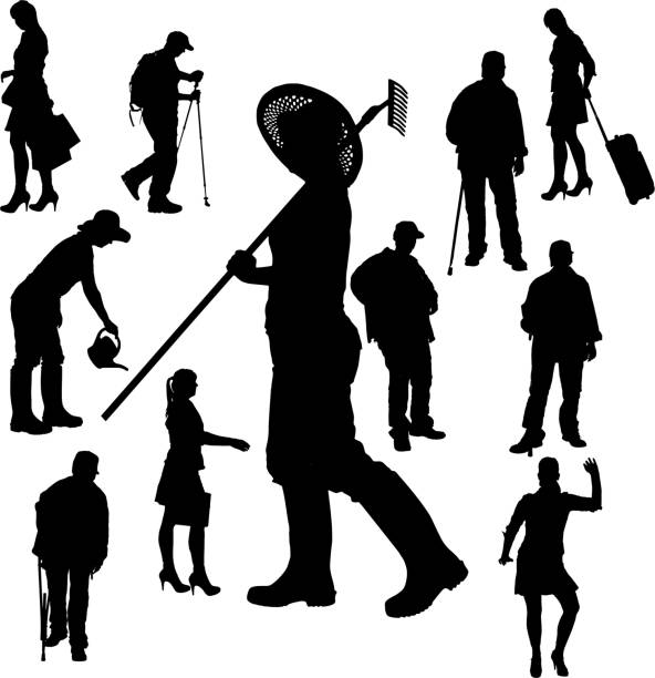 Vector silhouette of people. Vector silhouette of people on a white background. farmer silhouettes stock illustrations