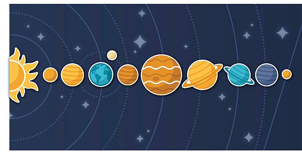 Planets and Solar System Flat design of planets and solar system from space with stars. EPS 10 file. Transparency effects used on highlight elements. solar system stock illustrations