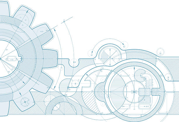 gear draft background Vector draft background with a gear element. Can be easily colored and used in your design. Zip-archive includes *.ai and *.pdf files. machine part stock illustrations