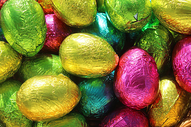 istock Image of small chocolate Easter eggs covered with coloured foil 504746386