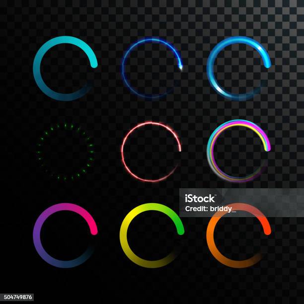 Glowing Colorful Loaders Set Stock Illustration - Download Image Now - Circle, Loading, Downloading