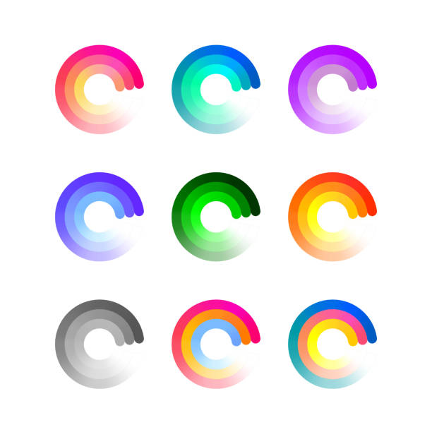 runde icons, isoliert auf weiss - bunt farbton grafiken stock-grafiken, -clipart, -cartoons und -symbole