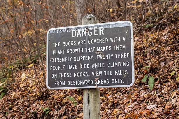 istock Danger Sign at Crabtree Falls in Virginia 504750222
