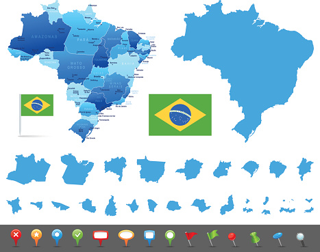 Vector maps of Brazil with variable specification and icons