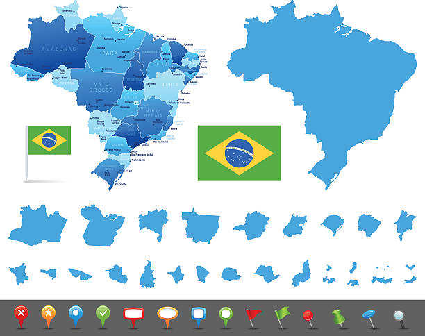 Map of Brazil - states, cities and navigation icons Vector maps of Brazil with variable specification and icons rio parana stock illustrations