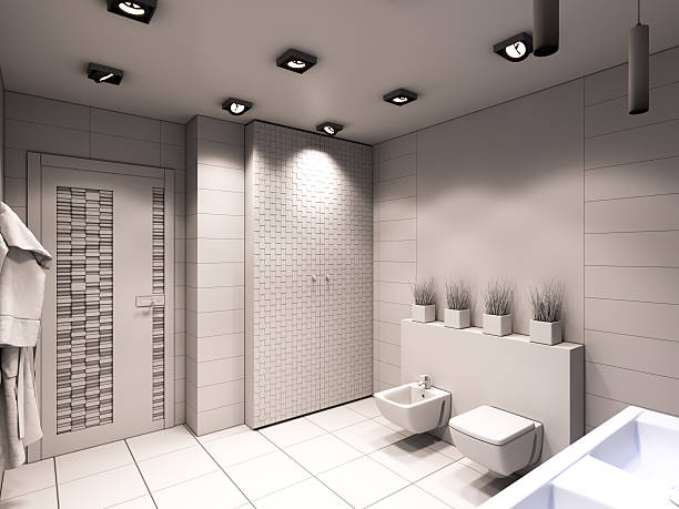 istock 3D illustration of the bathroom without color and textures 504753740