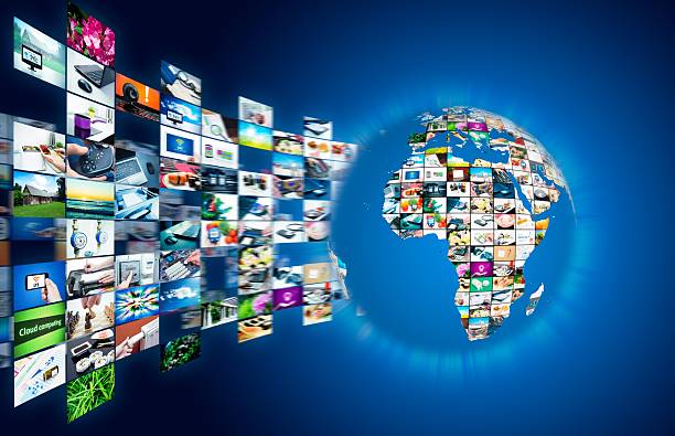 istock Television broadcast streaming multimedia. Earth globe compositi 504753848