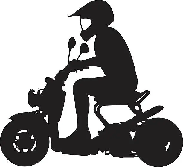 Vector illustration of Man Riding Moped Silhouette