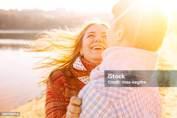 Couple In Love Laughing Stock Photo - Download Image Now - Adult, Autumn, Beautiful People