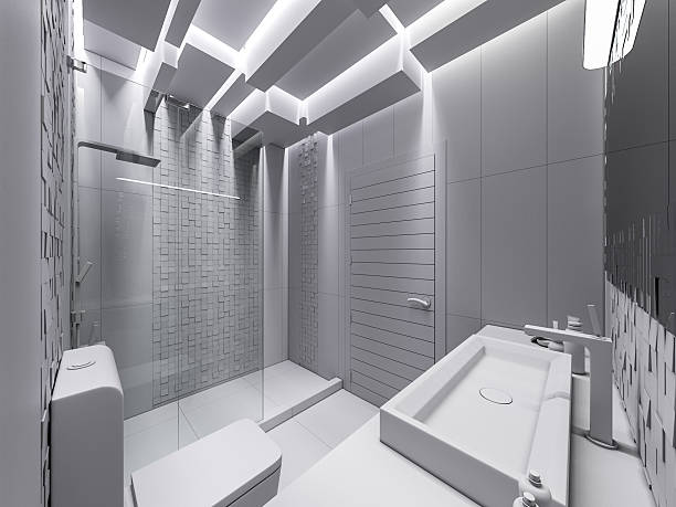 istock 3D visualization of a bathroom in a gray stone 504756768