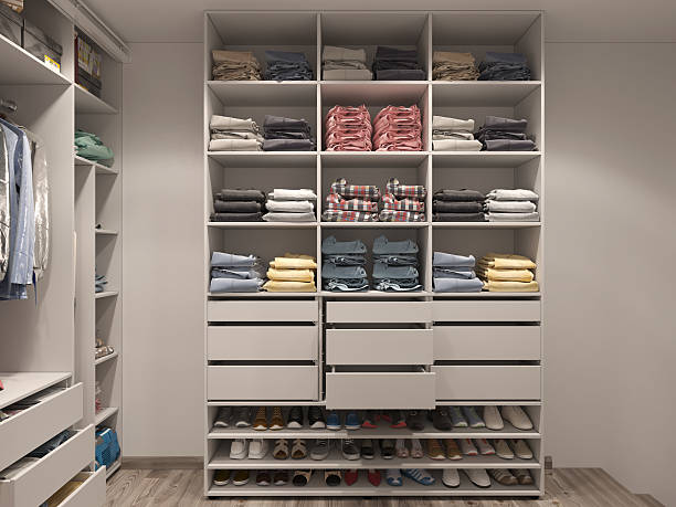 istock 3D visualization of the wardrobe room in light tones 504757166