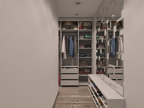 istock 3D visualization of the wardrobe room in light tones 504757218