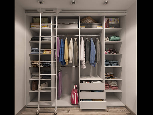 istock 3D visualization of the wardrobe room in light tones 504757232