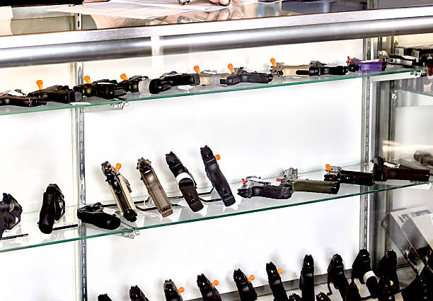 Gun Showcase in Retail Store stock photo