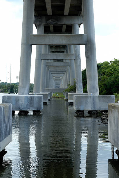 istock Under a coastal bridge looking through supports 504758592