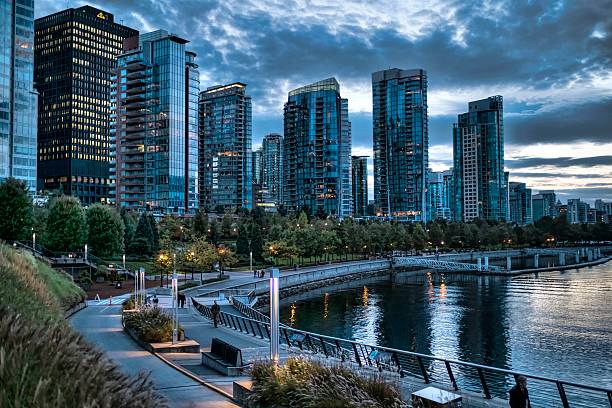 Stock Photo of Walking Path in Downtown Vancouver at Dusk stock photo