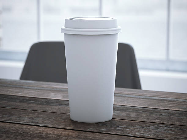 istock Blank white cup on the wooden table. 3d rendering 504759172