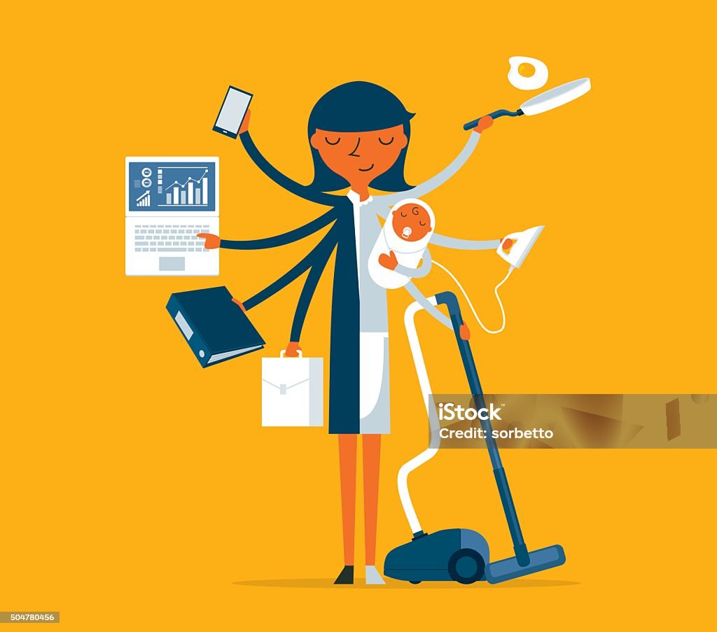 Super Mother businesswoman and mother, career and motherhood divided Working stock vector