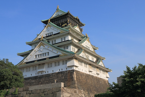 Osaka, Japan - 19 June, 2014:  Famous Osaka Japanese castle in Osaka Japan 