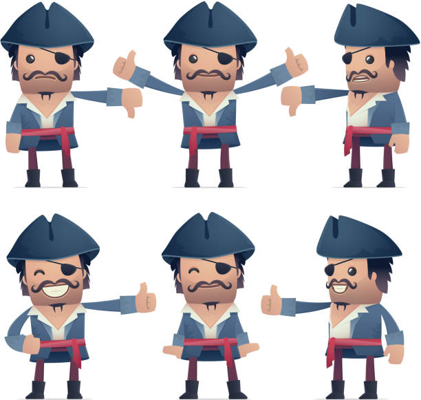 set of pirate character in different poses vector art illustration