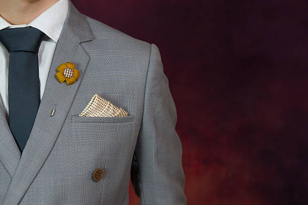 istock grey suit plaid texture, necktie, brooch, handkerchief 504782864