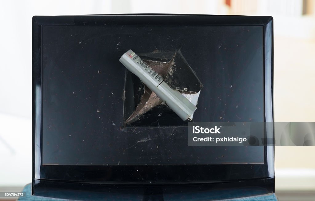 Computer Screen Roken Remote Control Stuck Inside Broken Computer Screen Stock Photo ...