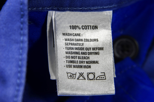 Washcare guidelines for clothes.