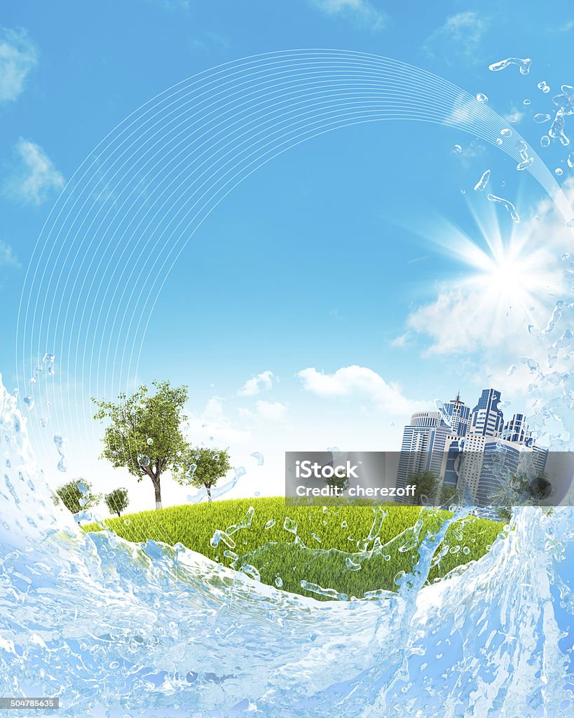 Splashed Buildings Buildings Trees And Water Splash Stock Photo - Download Image Now ...