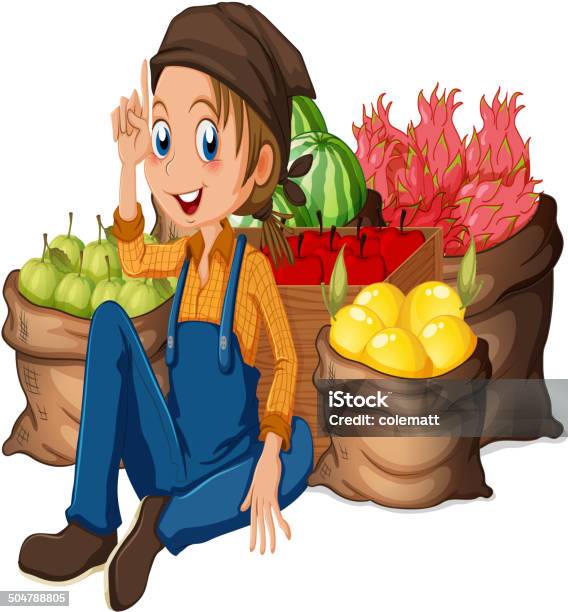 Young Farmer Near His Harvested Fruits Stock Illustration - Download Image Now - Guava, Adult, Agriculture
