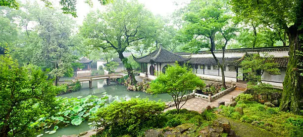 Humble Administrator's Garden is a renowned Chinese garden in Suzhou, Jiangsu province, China.Panorama.