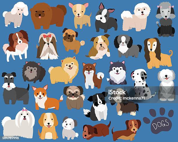 Dog And Puppy Vector Set Stock Illustration - Download Image Now - Animal, Animal Hair, Animal Markings