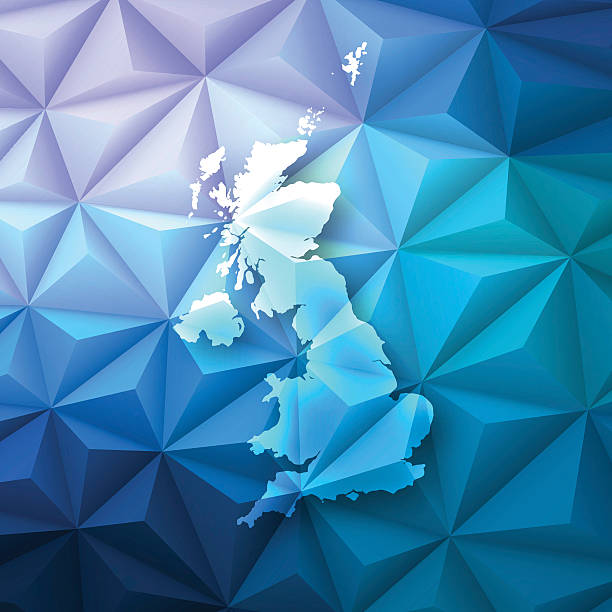United Kingdom on Abstract Polygonal Background - Low Poly, Geometric Map of United Kingdom on a modern geometric background - Low Poly vector map. 3d uk map stock illustrations