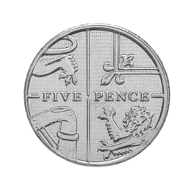 british moeda de cinco pence - british coin banking lion shape - fotografias e filmes do acervo
