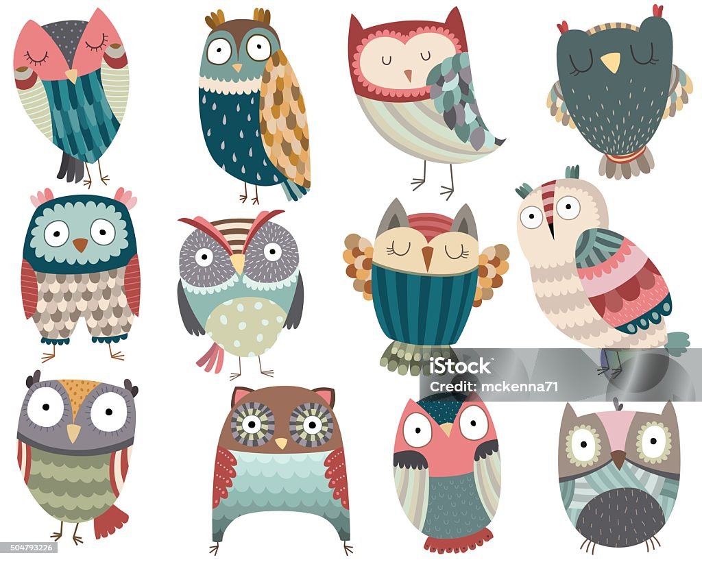 Cute Owls A vector set of cute, unique owls. Owl stock vector