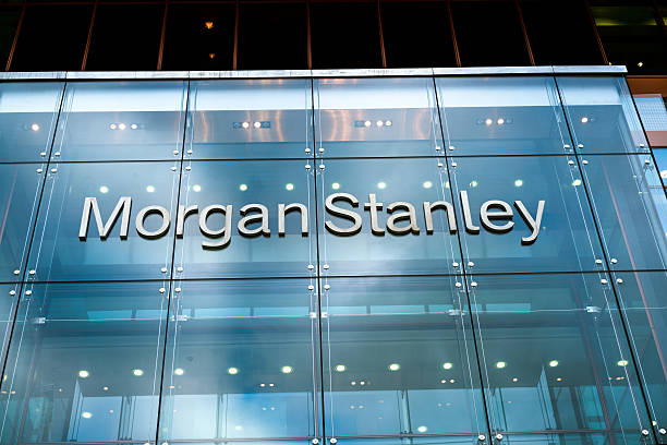 Morgan Stanley European Headquarters, London, UK London, UK - September 4, 2015: The facade and sign of modern bank building from Morgan Stanley with reflections. canary wharf photos stock pictures, royalty-free photos & images