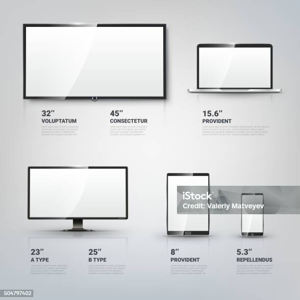 Tv Screen Lcd Monitor Notebook Tablet Computer Mobile Phone Templates Stock Illustration - Download Image Now